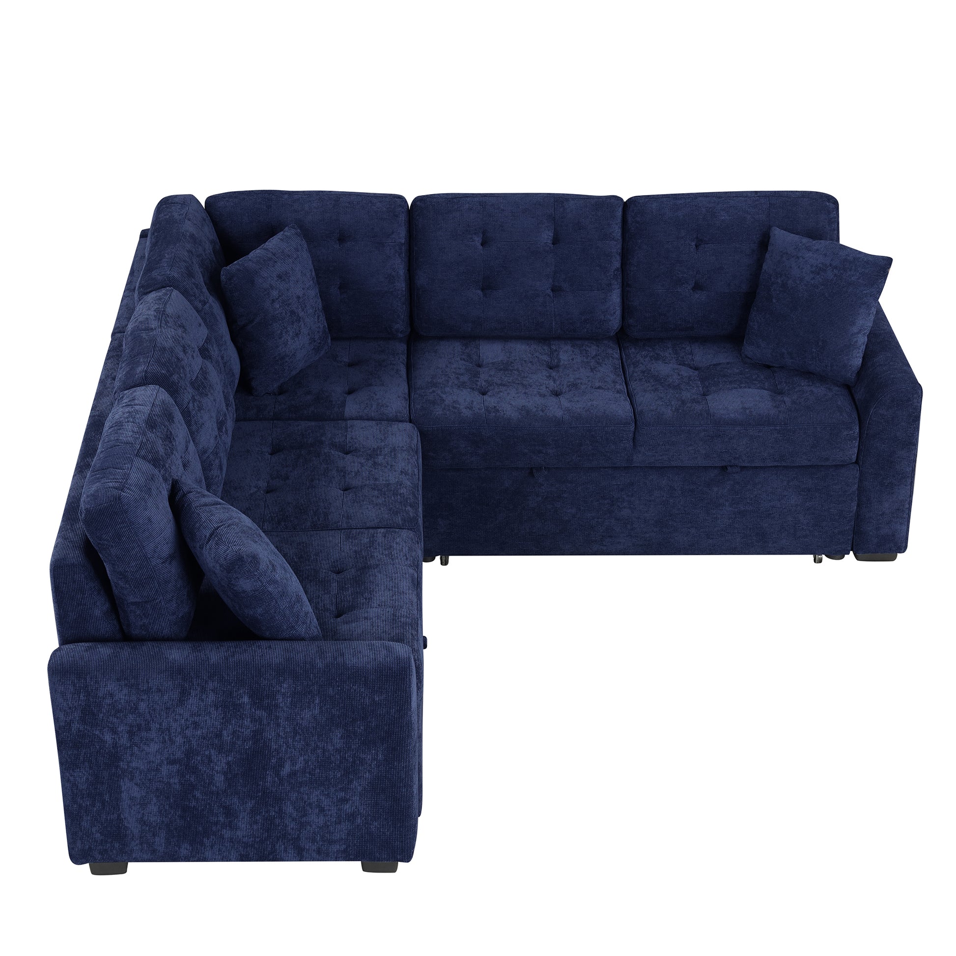 82.6" L Shape Sofa Bed Pull Out Sleeper Sofa With Wheels, Usb Ports, Power Sockets For Living Room, Navy Blue Navy Blue Foam Velvet