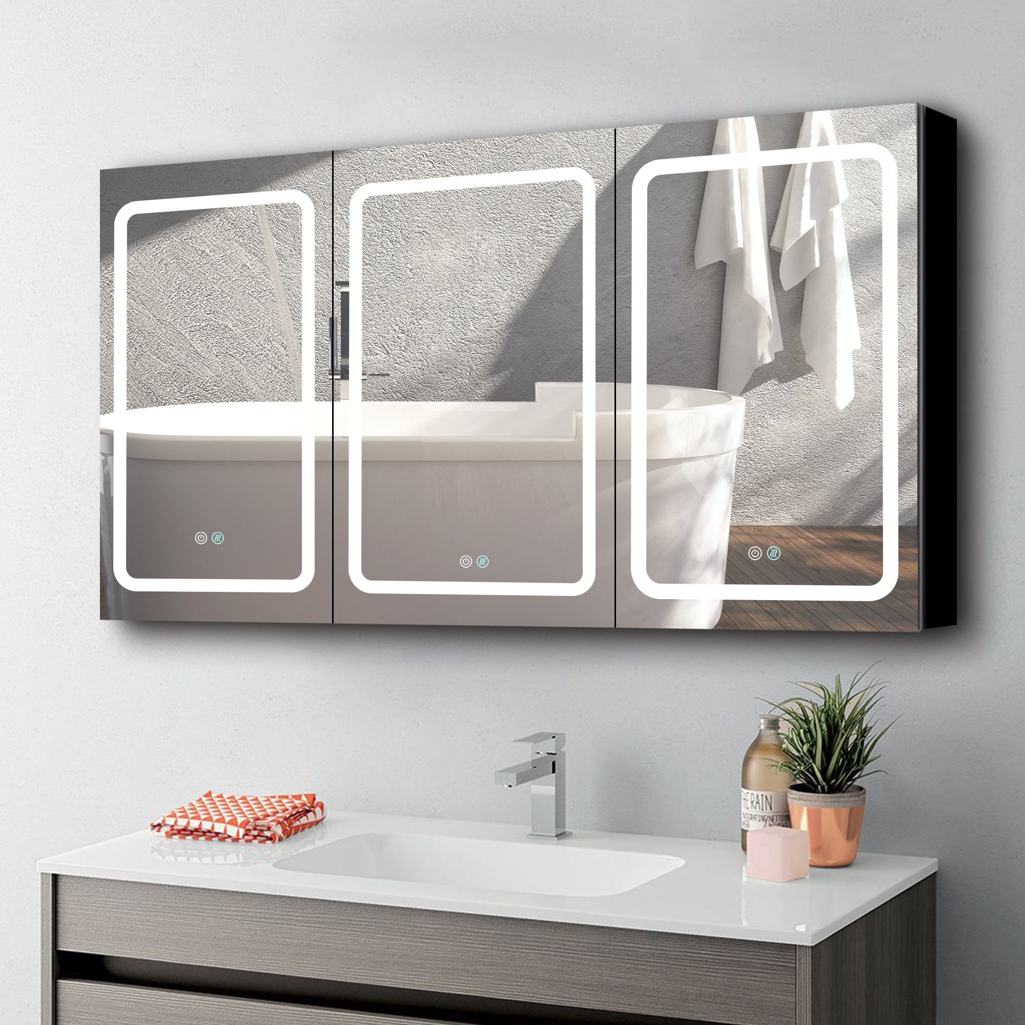 60x30 Inch LED Bathroom Medicine Cabinet Surface Mount black-aluminium