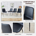 Black Artificial Leather Backrest Cushion Dining Chair, Black Metal Legs, Curved Widened Cushion Design For More Comfort, Suitable For Restaurants, Kitchens, Bedrooms, Offices. 4 Chairs 0502 Black