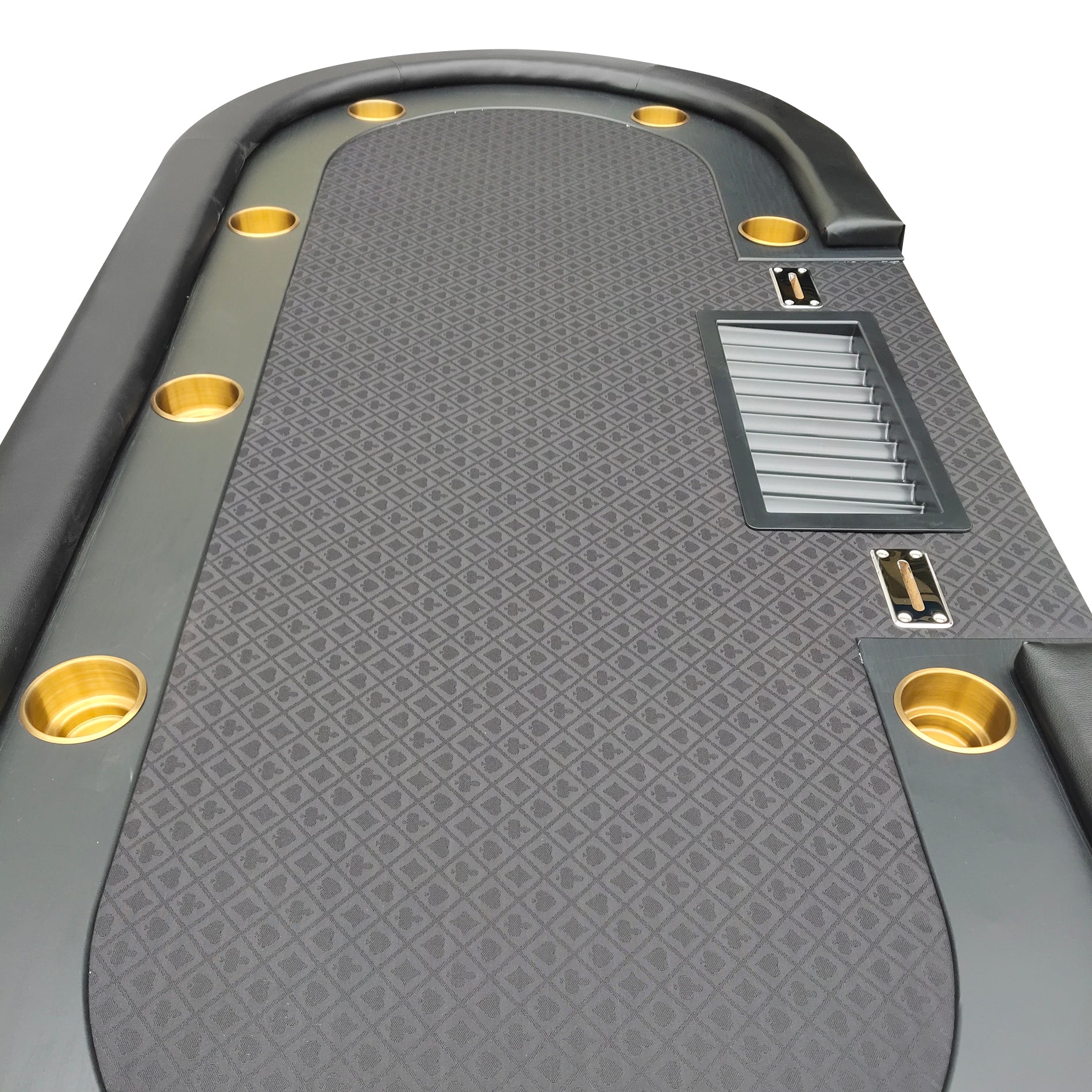 96" Elite Oval Dark Knight Black Waterproof Felt Poker Table With Plastic Chip Tray Steel Drop Box Black Stainless Steel
