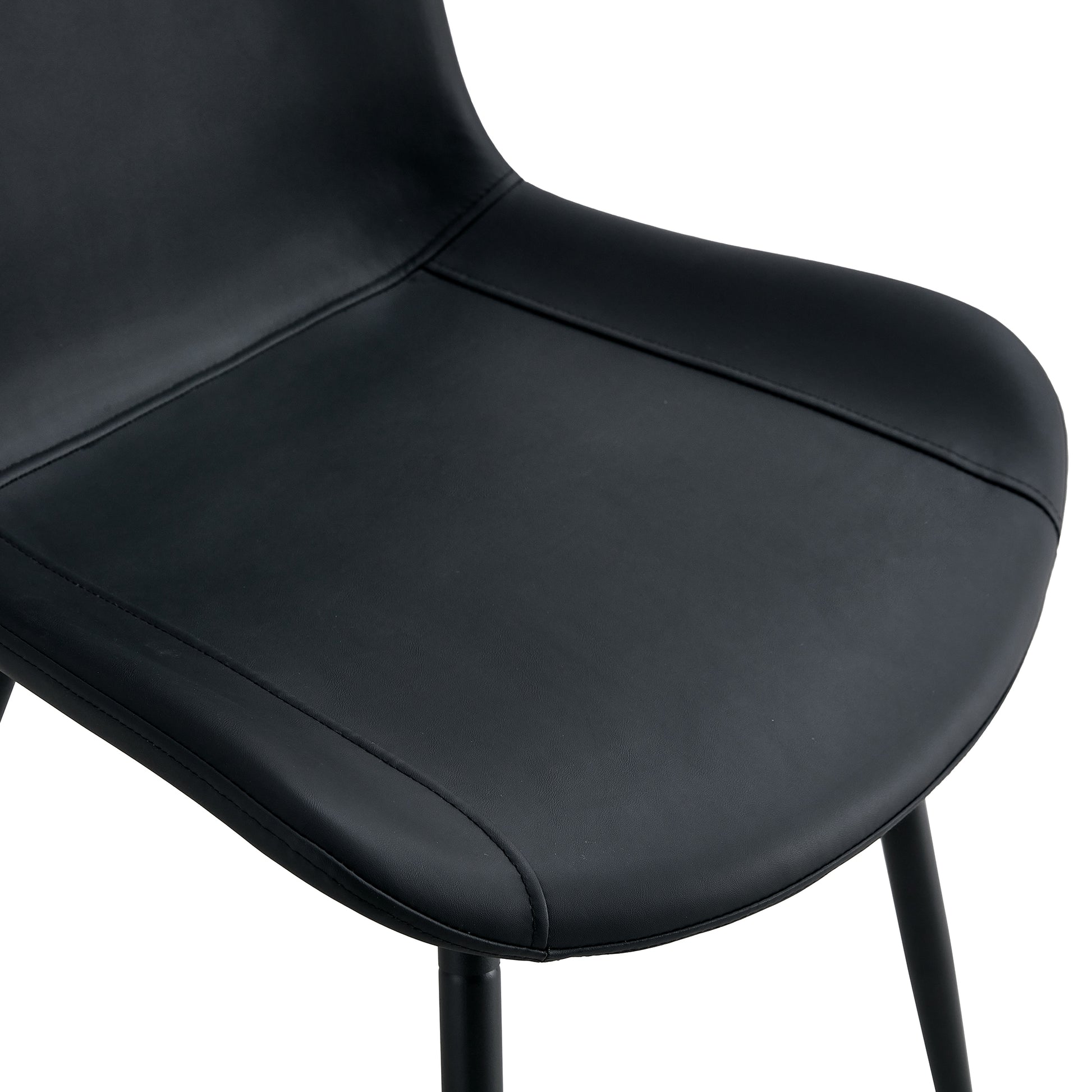 Black Artificial Leather Backrest Cushion Dining Chair, Black Metal Legs, Curved Widened Cushion Design For More Comfort, Suitable For Restaurants, Kitchens, Bedrooms, Offices. 6 Chairs 0502 Black Faux Leather