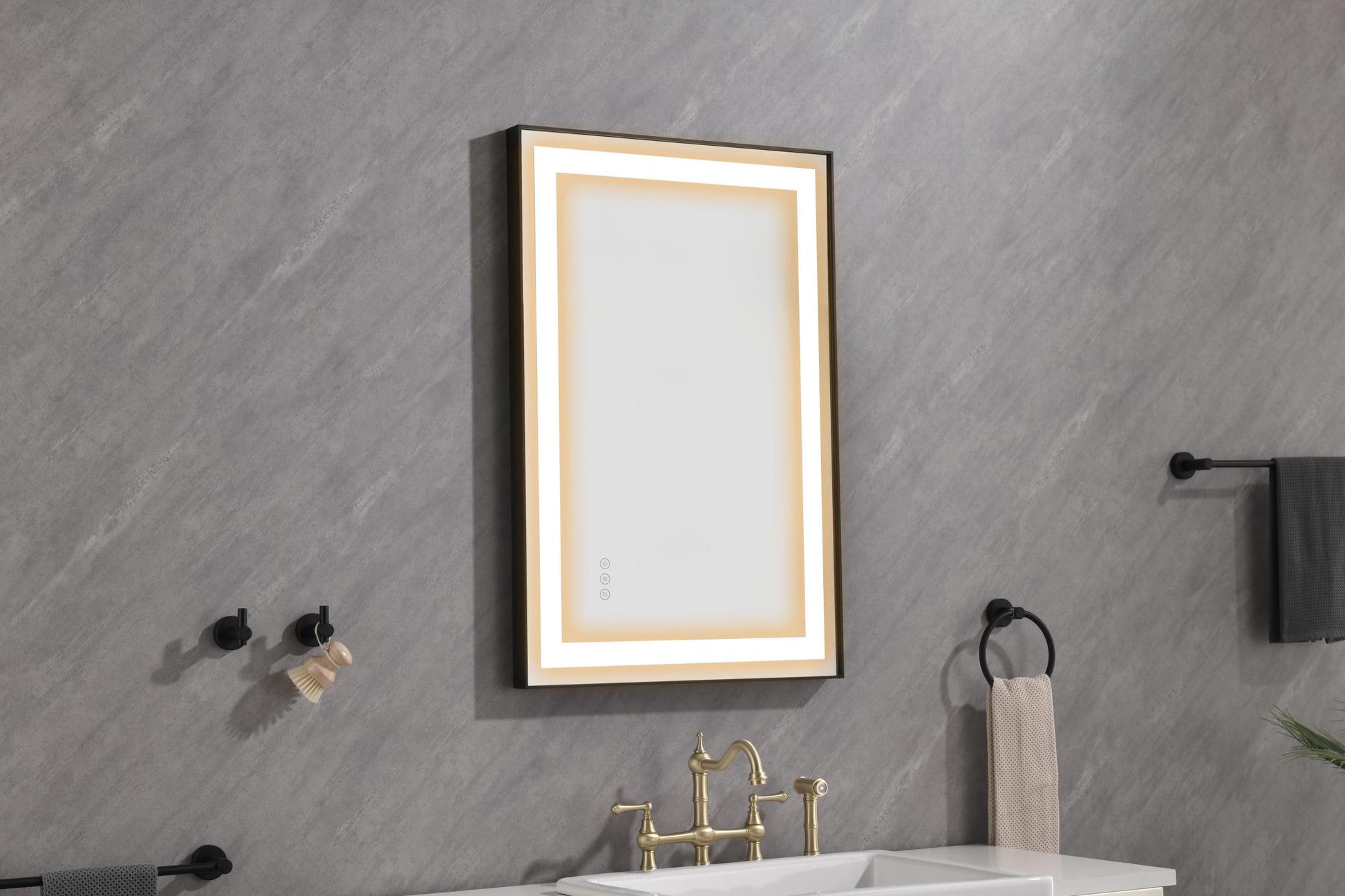 bathroom led mirror is multi functional and each matt black-aluminium