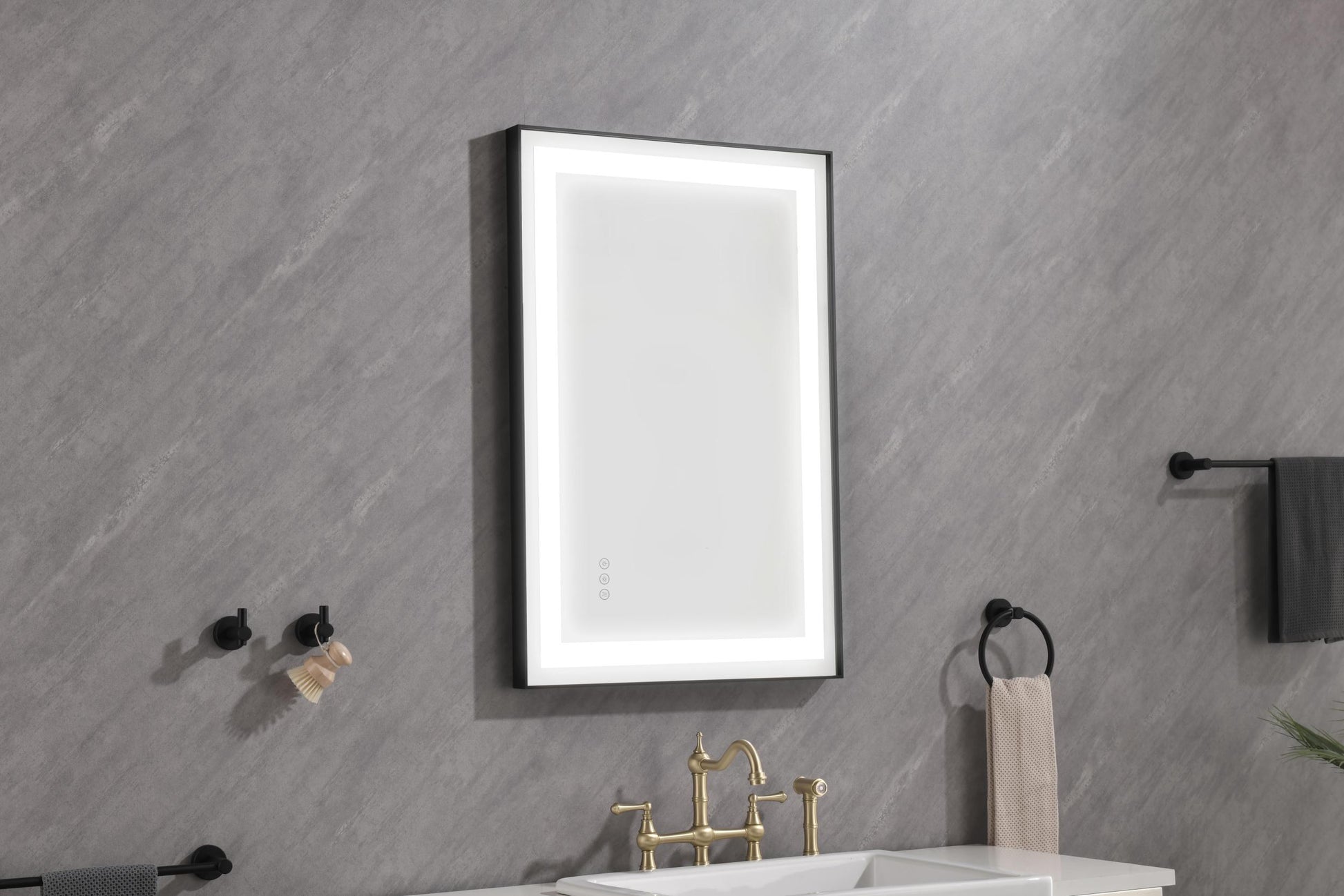 bathroom led mirror is multi functional and each matt black-aluminium