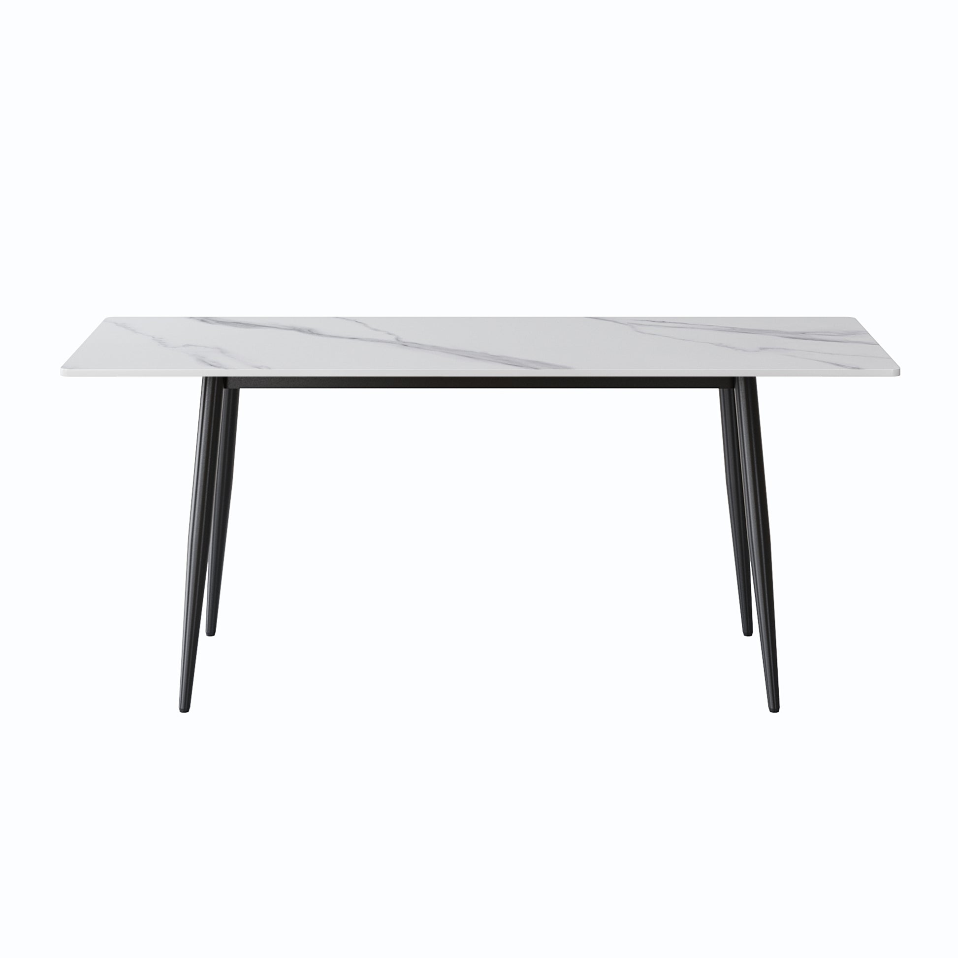 78.74" Modern Artificial Stone White Straight Edge Black Metal Leg Dining Table Can Accommodate 8 People White Metal Sintered Stone