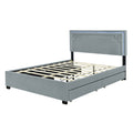 Queen Size Upholstered Platform Bed With Rivet Decorated Headboard, Led Bed Frame And 4 Drawers, Gray Gray Velvet