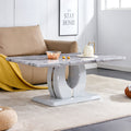 Modern Luxury Imitation Marble Light Gray Tea Table Coffee Table, Paired With Silver Stainless Steel Decorative Strips. Computer Desk. Game Table. Ct 1280 Light Grey Mdf