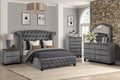 Sophia Modern Style Crystal Tufted Upholstery 7 Drawer Dresser Finished With Velvet Fabric Made With Wood In Gray Gray Bedroom Contemporary,Modern Acacia Solid Wood Mdf Wood