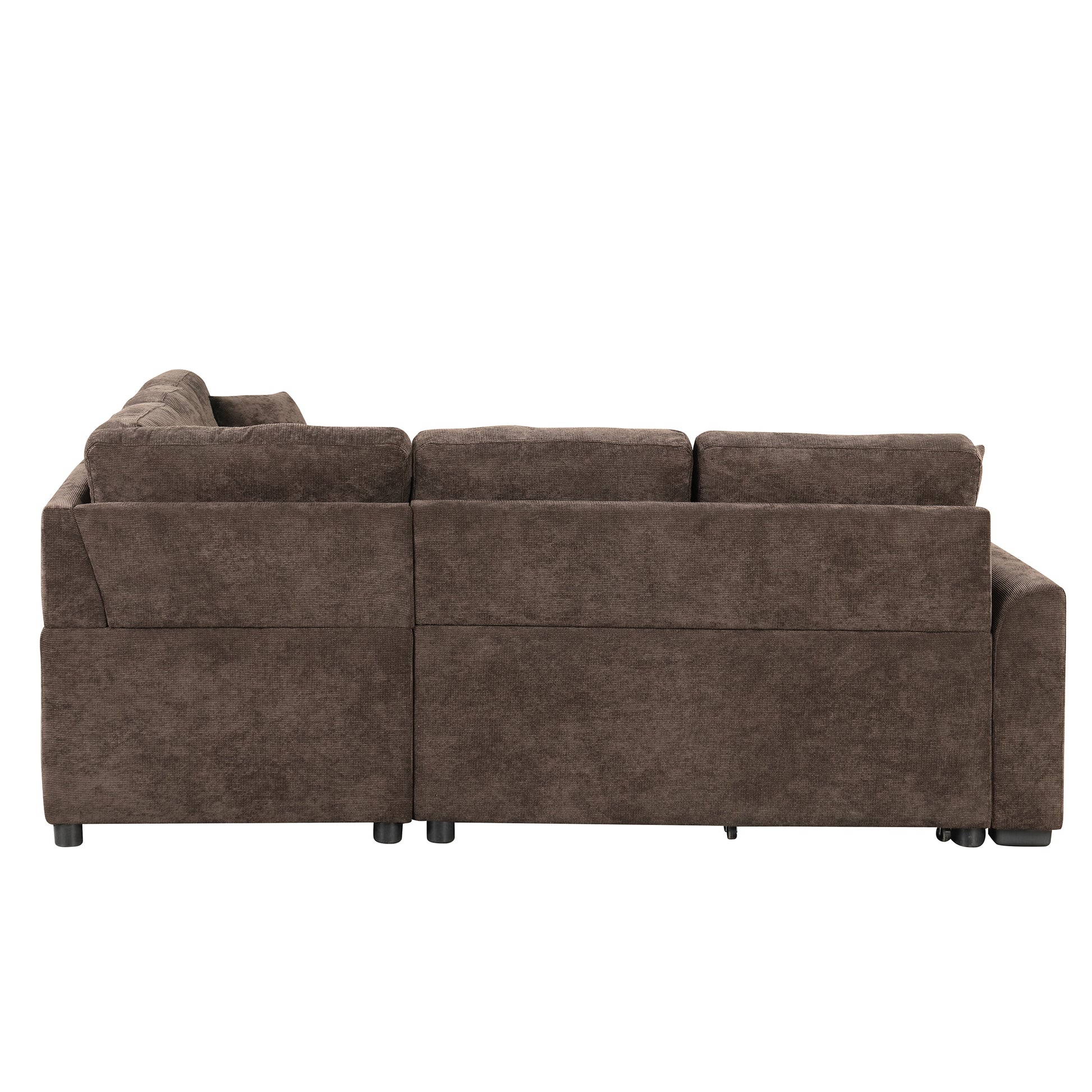 82.6" L Shape Sofa Bed Pull Out Sleeper Sofa With Wheels, Usb Ports, Power Sockets For Living Room, Brown Brown Foam Velvet