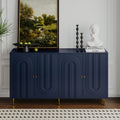 Modern Blue Lacquered 4 Door Wooden Cabinet Sideboard Buffet Server Cabinet Storage Cabinet, For Living Room, Entryway, Hallway, Office, Kitchen And Dining Room Lacquered Blue Adjustable Shelves Mdf