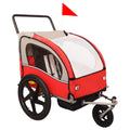 2 in 1 Double 2 Seat Bicycle Bike Trailer Jogger red-fabric-steel