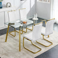 Modern Minimalist Style Rectangular Glass Dining Table With Tempered Glass Tabletop And Golden Metal Legs, Suitable For Kitchen, Dining Room, And Living Room, 63 Inches * 35.4 Inches * 30 Inches