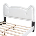 Full Size Upholstered Platform Bed With Carton Ears Shaped Headboard, White Box Spring Not Required Full White Wood Bedroom Bed Frame Faux Leather Upholstered