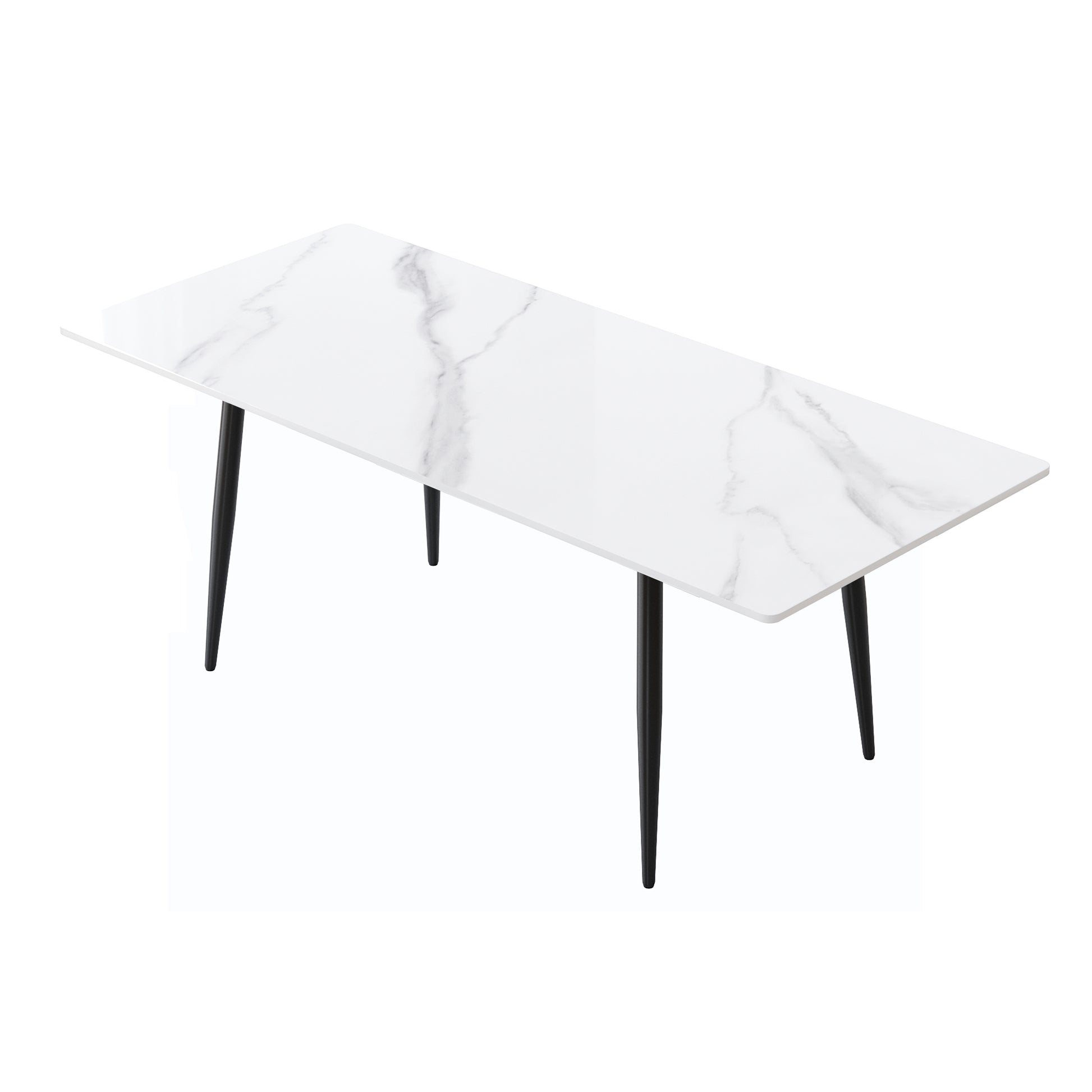 78.74" Modern Artificial Stone White Straight Edge Black Metal Leg Dining Table Can Accommodate 8 People White Metal Sintered Stone