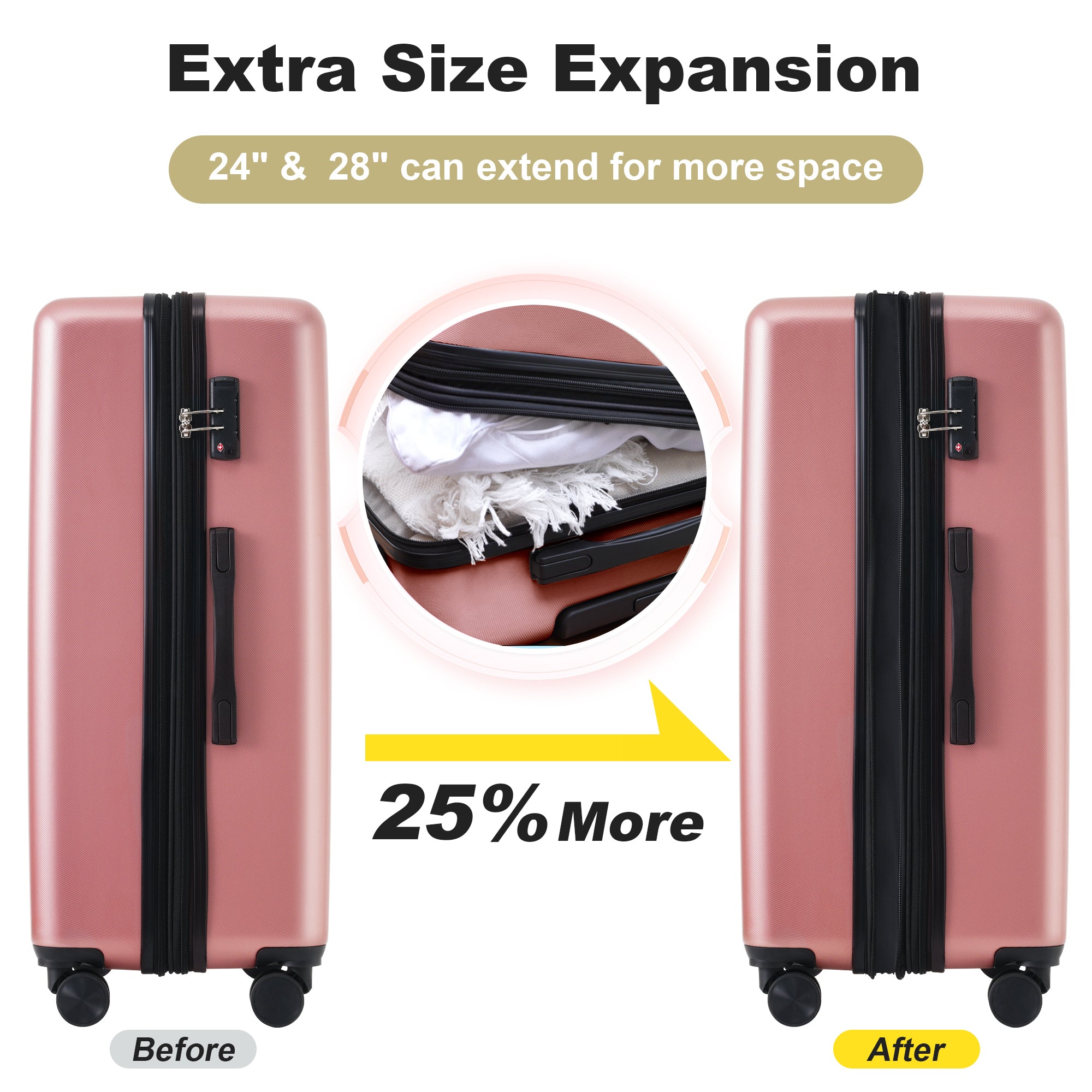 Hardshell Luggage Sets 2 Pieces 24" 28" Expandable pink-abs