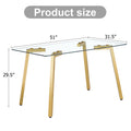 Modern Minimalist Style Rectangular Glass Dining Table With Tempered Glass Tabletop And Golden Metal Legs, Suitable For Kitchen, Dining Room, And Living Room, 51 