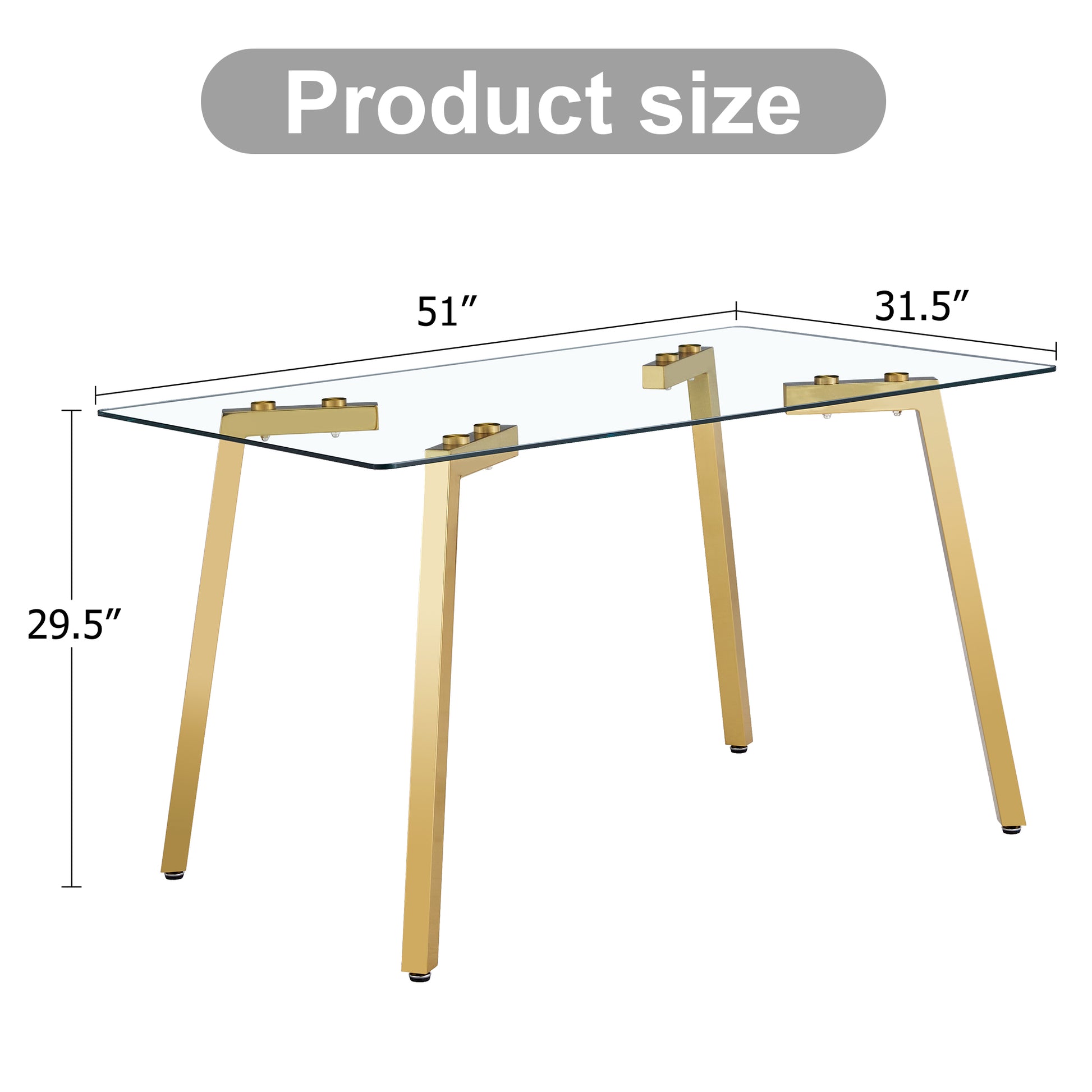 Modern Minimalist Style Rectangular Glass Dining Table With Tempered Glass Tabletop And Golden Metal Legs, Suitable For Kitchen, Dining Room, And Living Room, 51 " * 31.5 " * 29.5 "1123 Transparent Glass