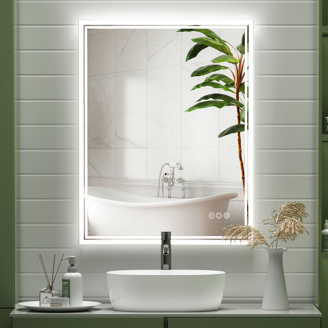 24 x 40 LED Backlit Mirror Bathroom Vanity with transparent-glass
