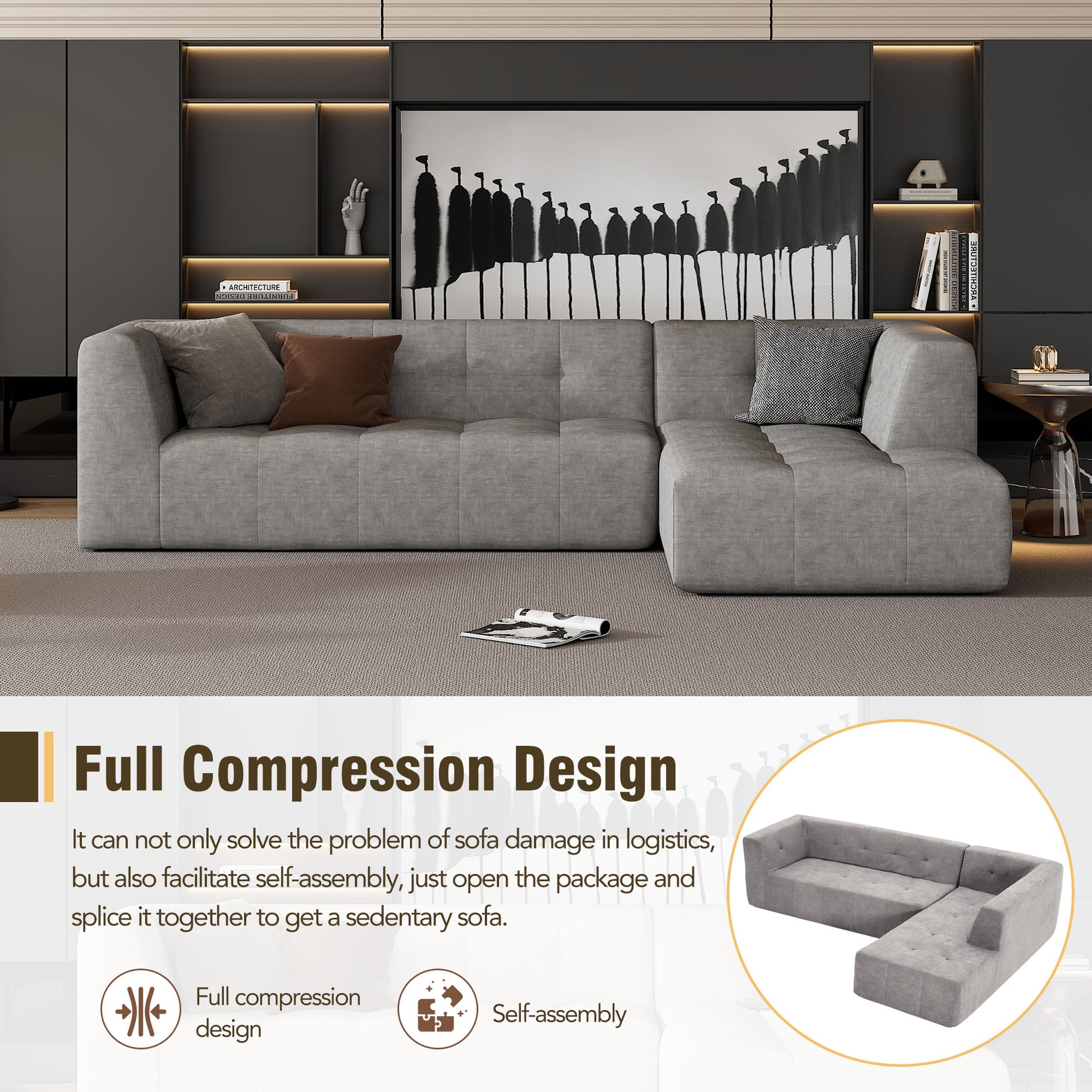 110.2*72.8" Modular Modular Combination Living Room Sofa Set, Modern Minimalist Sofa, Living Room Upholstered Sofa Bed, Bedroom, 2Pcs Computer Free Combination, L Shaped,Light Grey Light Grey Foam Polyester 3 Seat