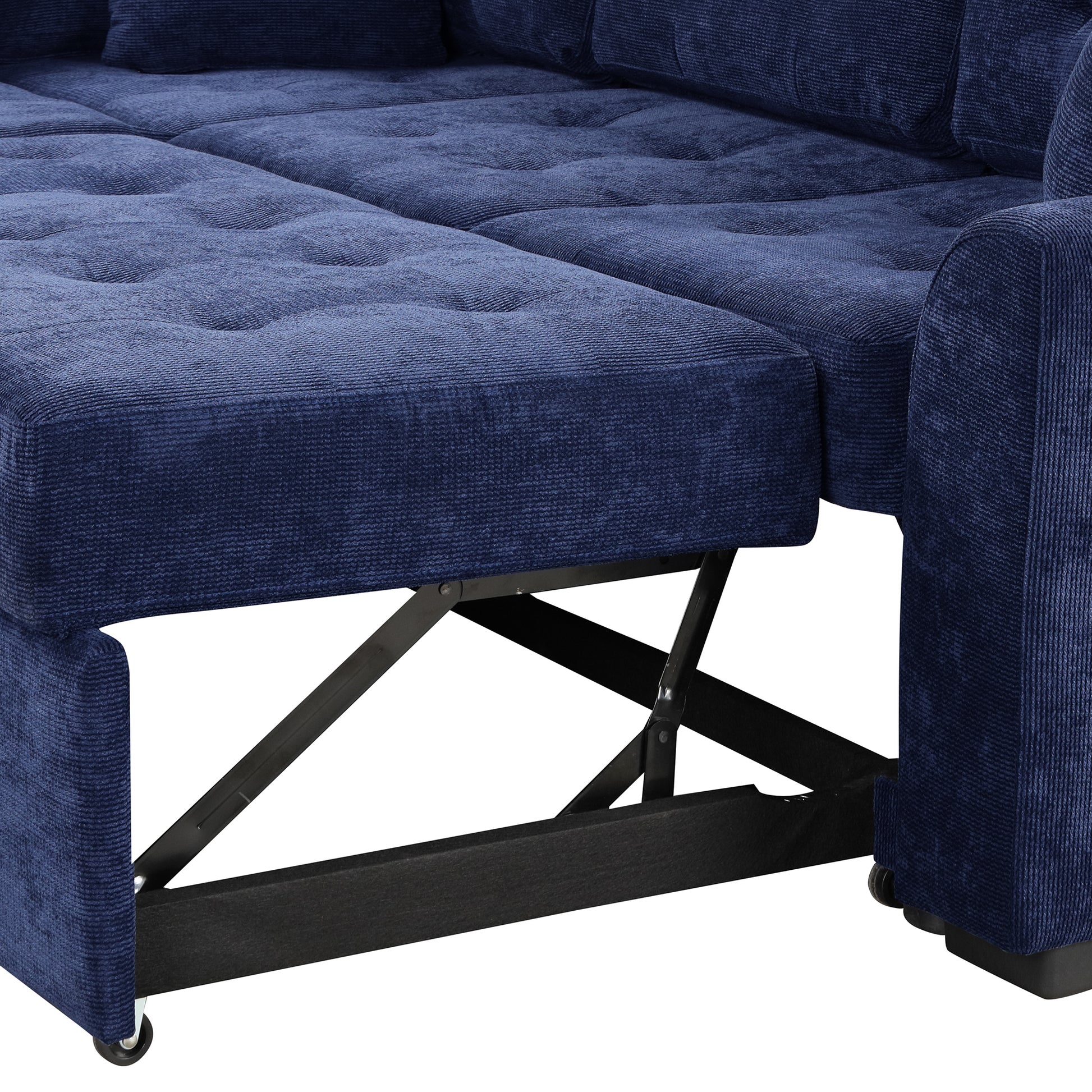 82.6" L Shape Sofa Bed Pull Out Sleeper Sofa With Wheels, Usb Ports, Power Sockets For Living Room, Navy Blue Navy Blue Foam Velvet