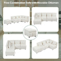 Free Combined Sectional Sofa 5 Seater Modular Couches With Storage Ottoman, 5 Pillows For Living Room, Bedroom, Office, Cream Cream Foam Chenille