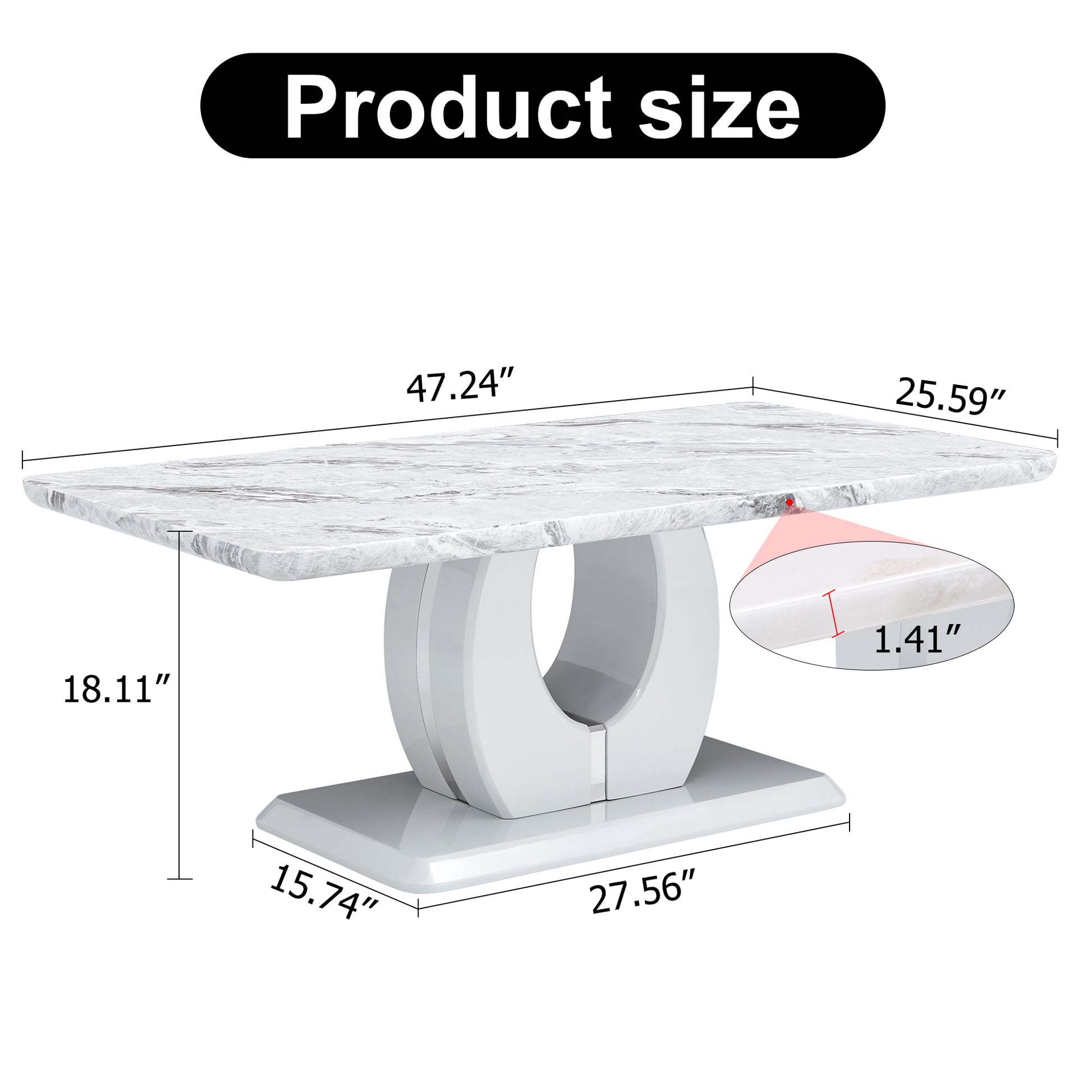 Modern Luxury Imitation Marble Light Gray Tea Table Coffee Table, Paired With Silver Stainless Steel Decorative Strips. Computer Desk. Game Table. Ct 1280 Light Grey Mdf