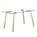 Modern Minimalist Style Rectangular Glass Dining Table With Tempered Glass Tabletop And Golden Metal Legs, Suitable For Kitchen, Dining Room, And Living Room, 51 