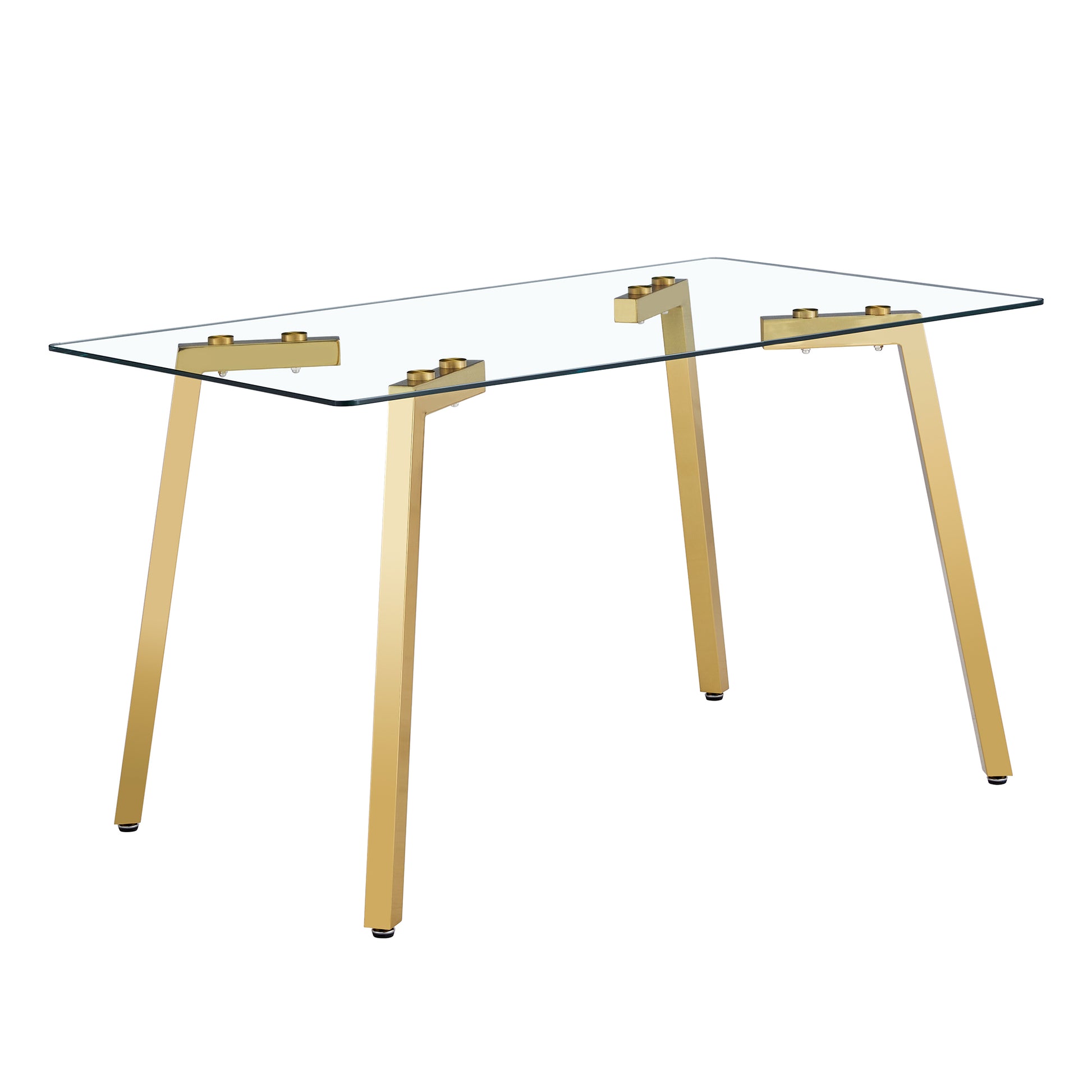 Modern Minimalist Style Rectangular Glass Dining Table With Tempered Glass Tabletop And Golden Metal Legs, Suitable For Kitchen, Dining Room, And Living Room, 51 " * 31.5 " * 29.5 "1123 Transparent Glass