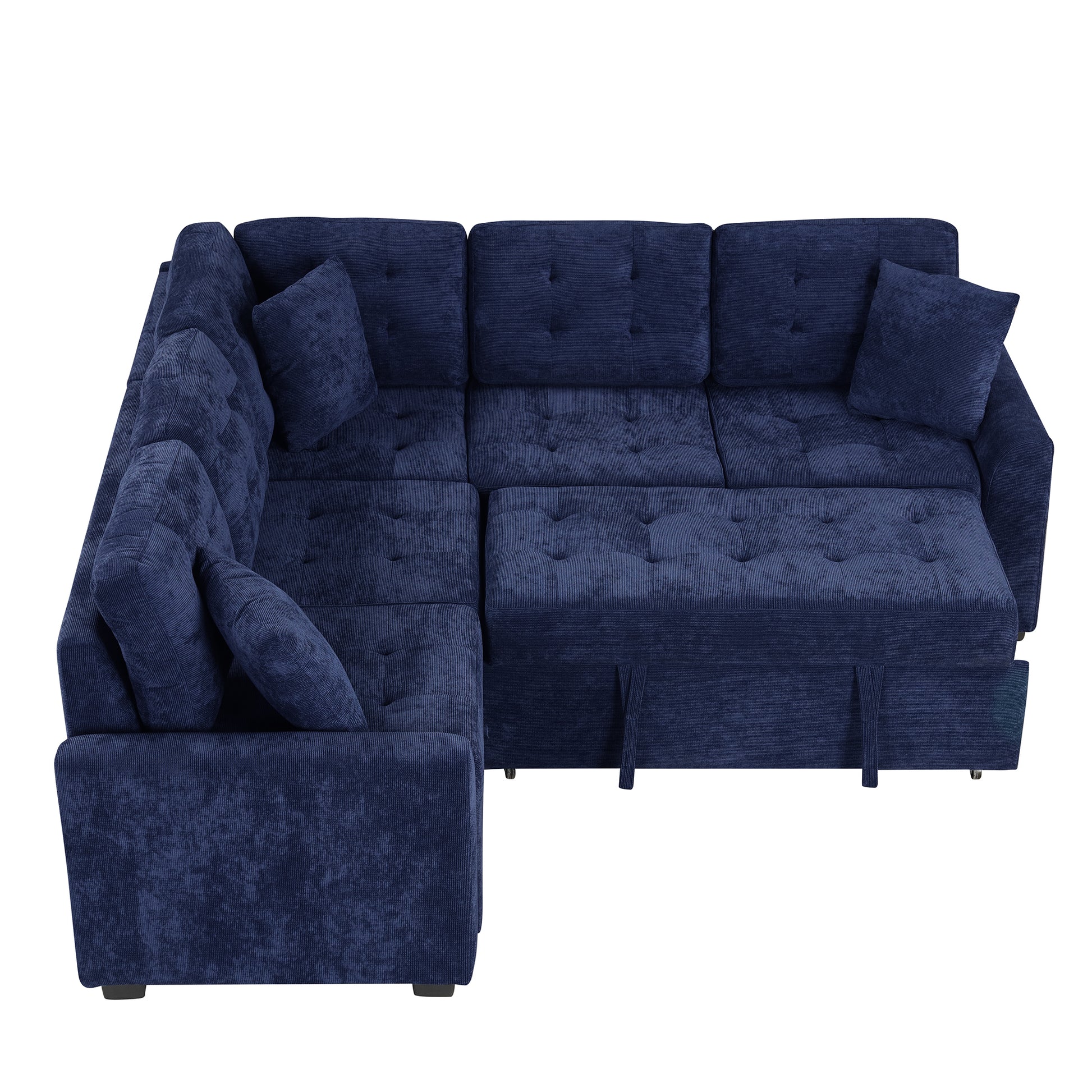 82.6" L Shape Sofa Bed Pull Out Sleeper Sofa With Wheels, Usb Ports, Power Sockets For Living Room, Navy Blue Navy Blue Foam Velvet