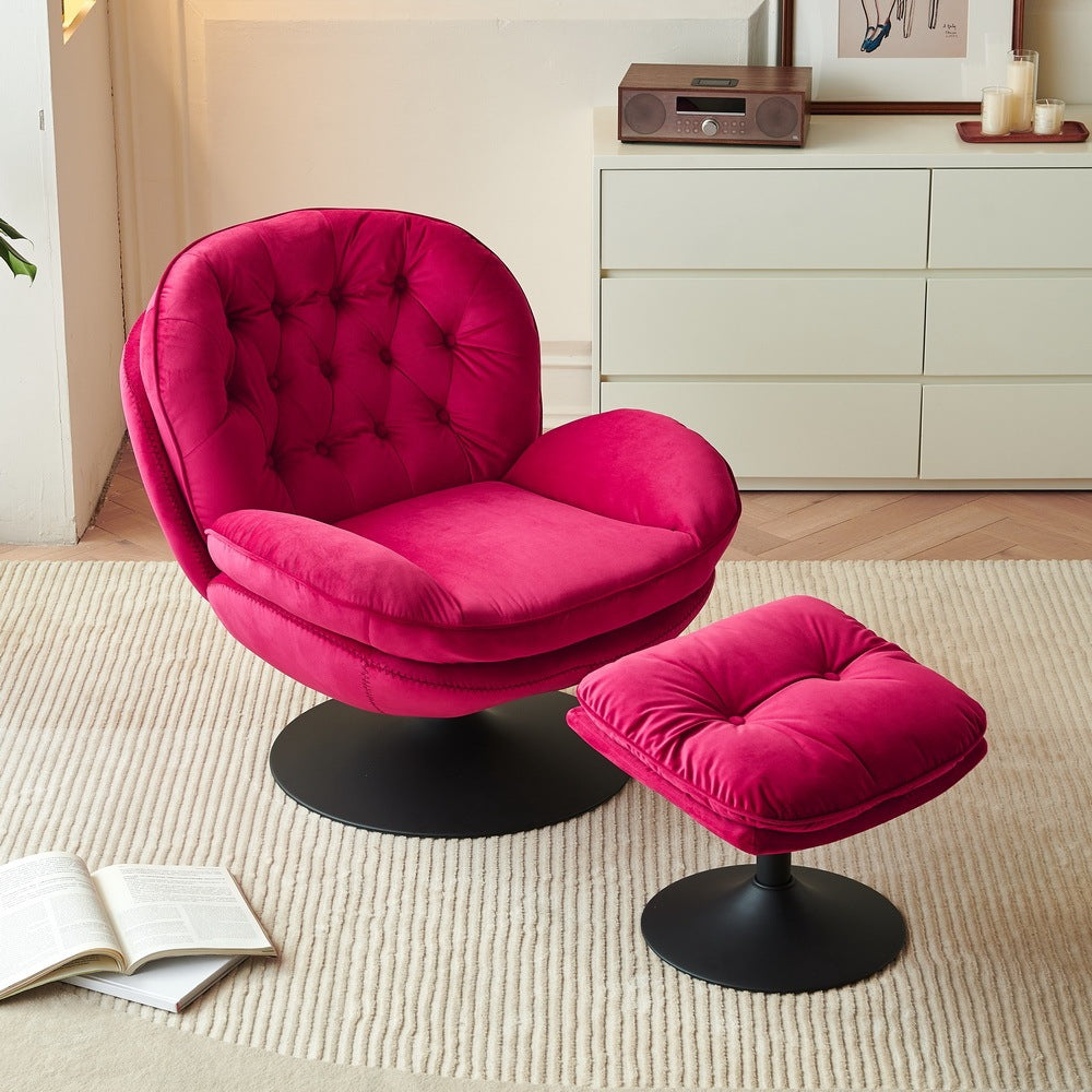 Swivel Leisure Chair Lounge Chair Velvet Red Color With Ottoman Red Velvet