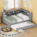 Wooden Full Size Daybed With Twin Size Trundle, Daybed With Storage Shelf And Usb Charging Ports,Grey Full Grey Wood