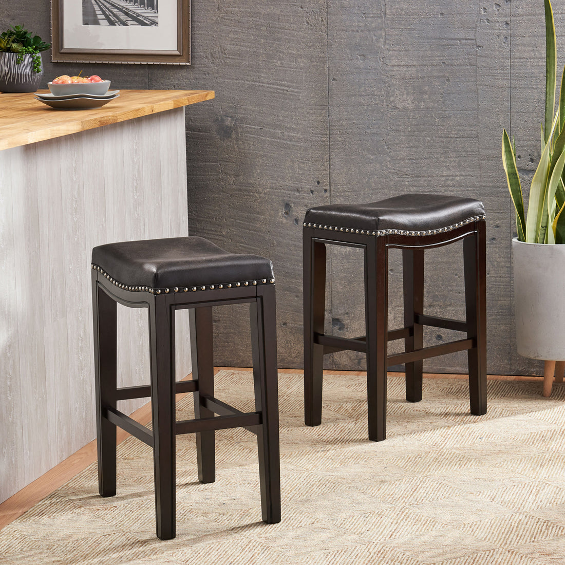 Tiffin Studded Counter Stool Mp2 Set Of 2 Charcoal Rubber Wood