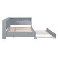 Wooden Full Size Daybed With Twin Size Trundle, Daybed With Storage Shelf And Usb Charging Ports,Grey Full Grey Wood