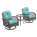 3 Pieces Outdoor Swivel Rocker Patio Chairs, 360 Degree Rocking Patio Conversation Set With Thickened Cushions And Glass Coffee Table For Backyard, Blue Blue Steel