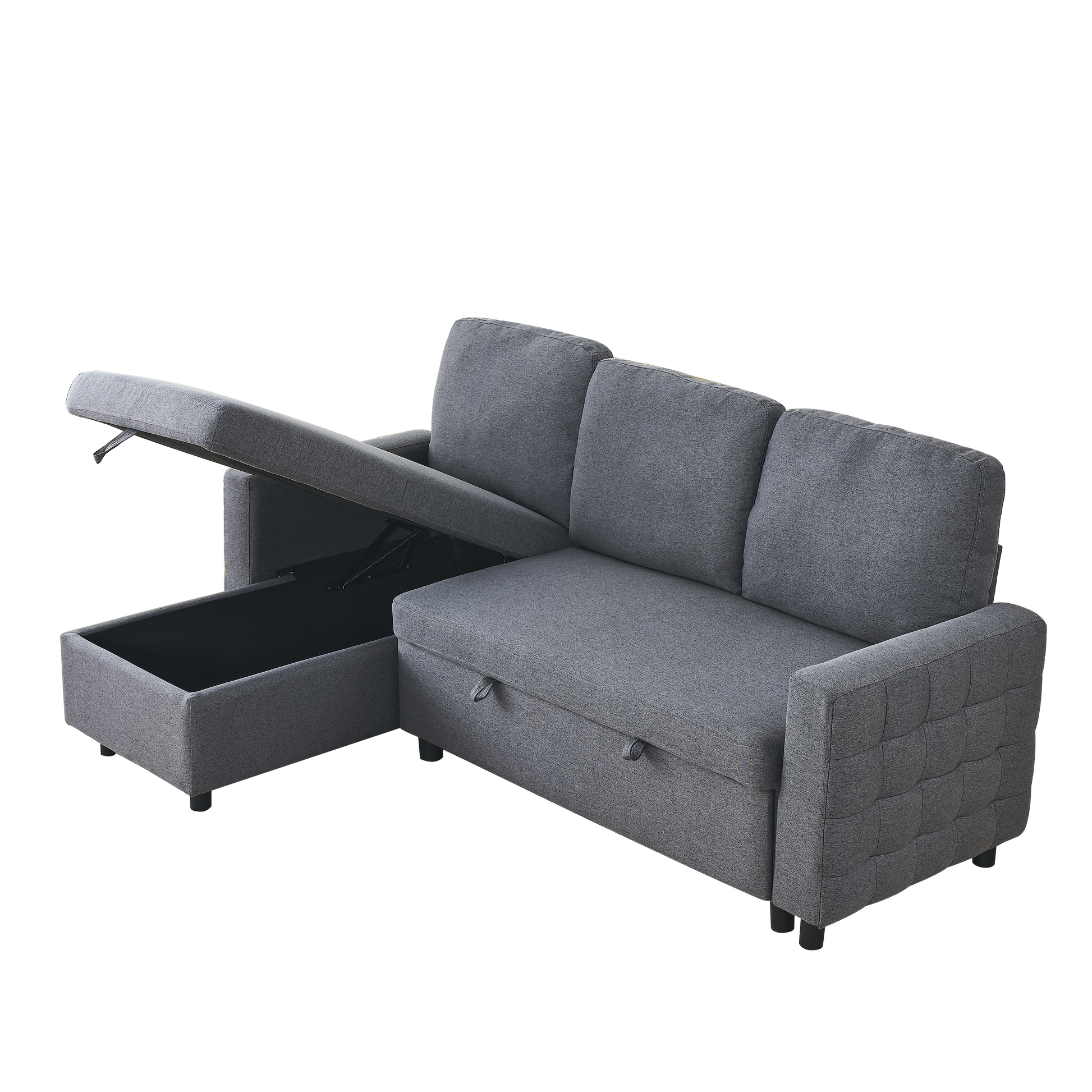 Fx 78.8" Reversible Sleeper Combo Sofa With Pullout Bed, Comfortable Linen L Shaped Combo Sofa Sofa Bed, Living Room Furniture Sets For Tight Spaces Dark Grey Linen Wood Primary Living Space Foam Fabric 3 Seat