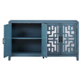 Retro 4 Door Mirrored Buffet Sideboard With Metal Pulls For Dining Room, Living Room And Hallway Navy Navy Solid Wood