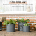 Set Of 3 Outdoor Planter Set, 13 11.5 9In, Mgo Flower Pots With Drainage Holes, Outdoor Ready & Stackable Plant Pot For Indoor, Entryway, Patio, Yard, Garden Dark Gray Magnesium Oxide