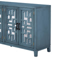 Retro 4 Door Mirrored Buffet Sideboard With Metal Pulls For Dining Room, Living Room And Hallway Navy Navy Solid Wood