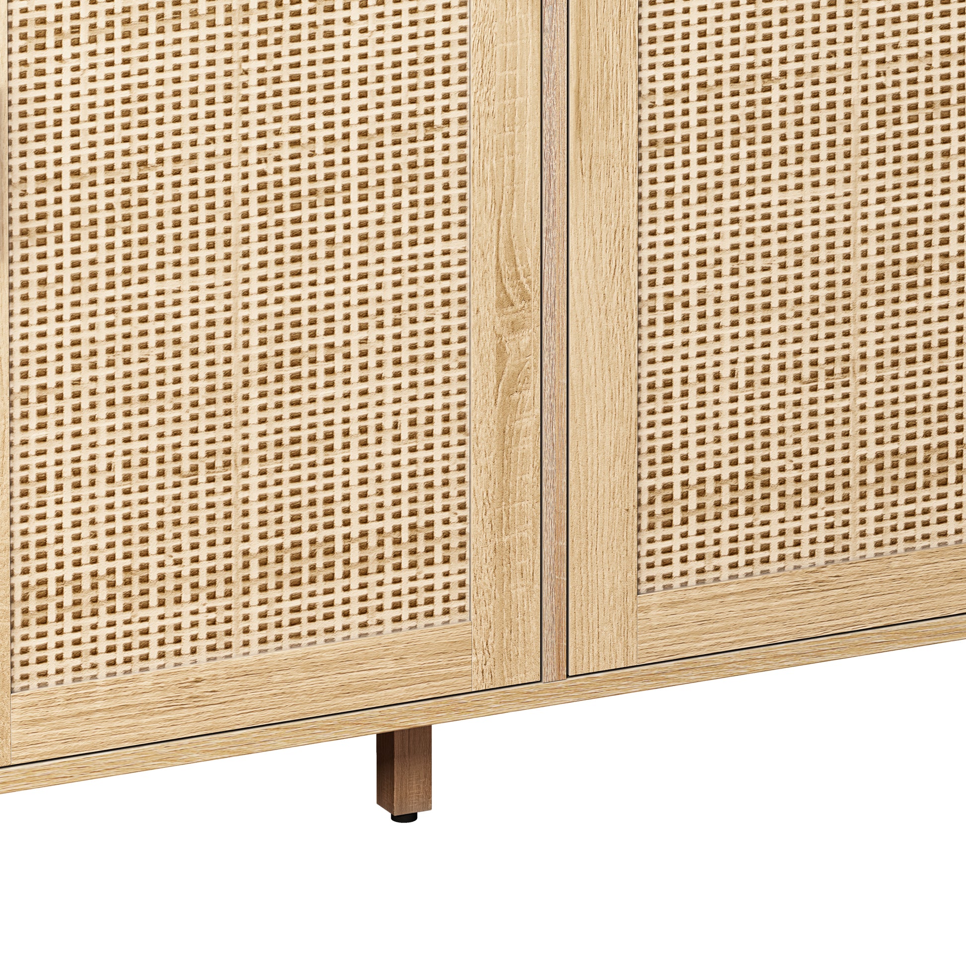 62.20"Elegant And Functional 4 Door Rattan Decorative Storage Cabinet,For Bedroom,Living Room,Office,Easy Assembly Natural Particle Board