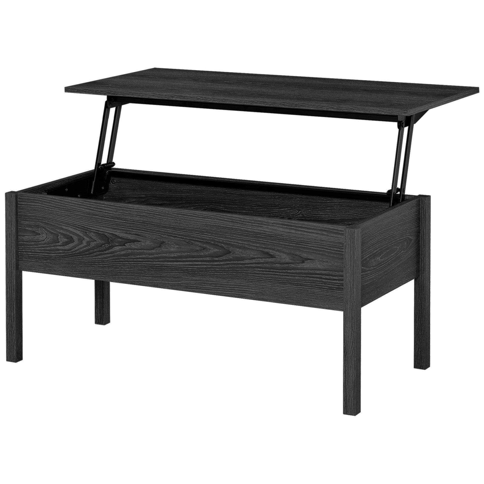 39" Modern Lift Top Coffee Table Desk With Hidden Storage Compartment For Living Room, Black Woodgrain Black Particle Board