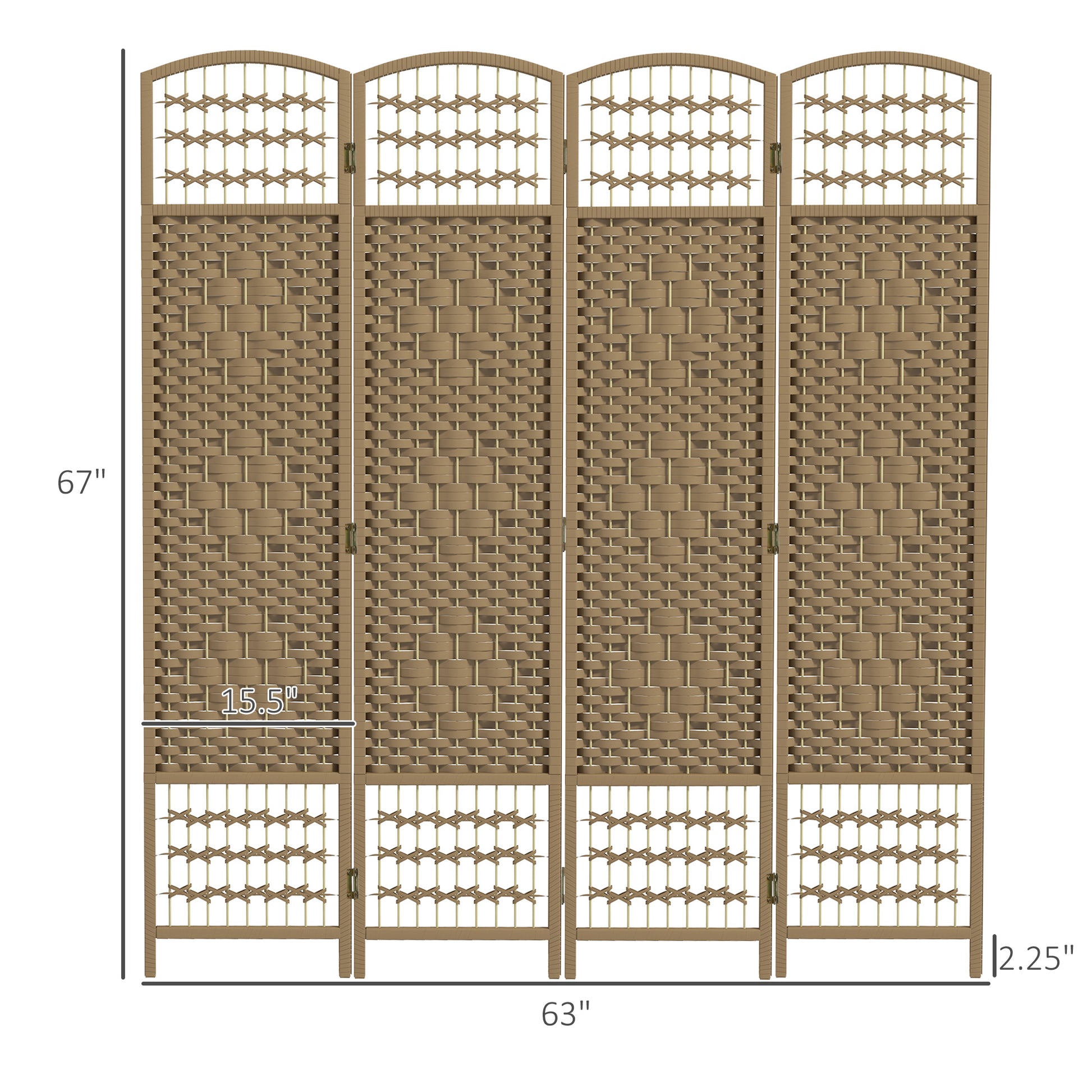 4 Panel Room Divider, Folding Privacy Screen, 5.6' Room Separator, Wave Fiber Freestanding Partition Wall Divider, Natural Natural Wood Paper