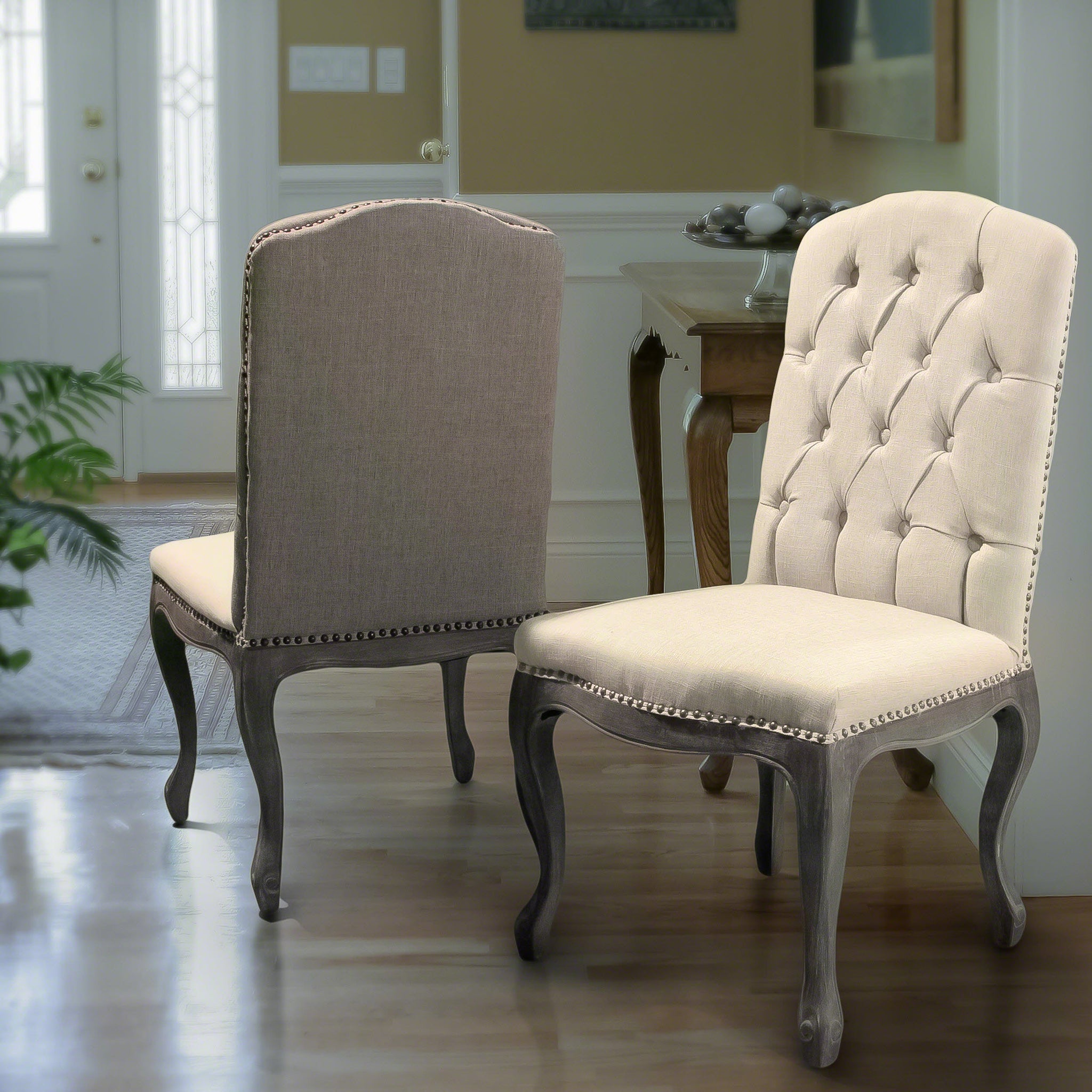 Dining Chair Set Of 2 Beige Fabric