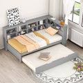 Wooden Twin Size Daybed With Twin Size Trundle, Daybed With Storage Shelf And Usb Charging Ports,Grey Twin Grey Wood