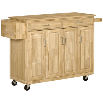 Kitchen Island on Wheels, Natural Hardwood