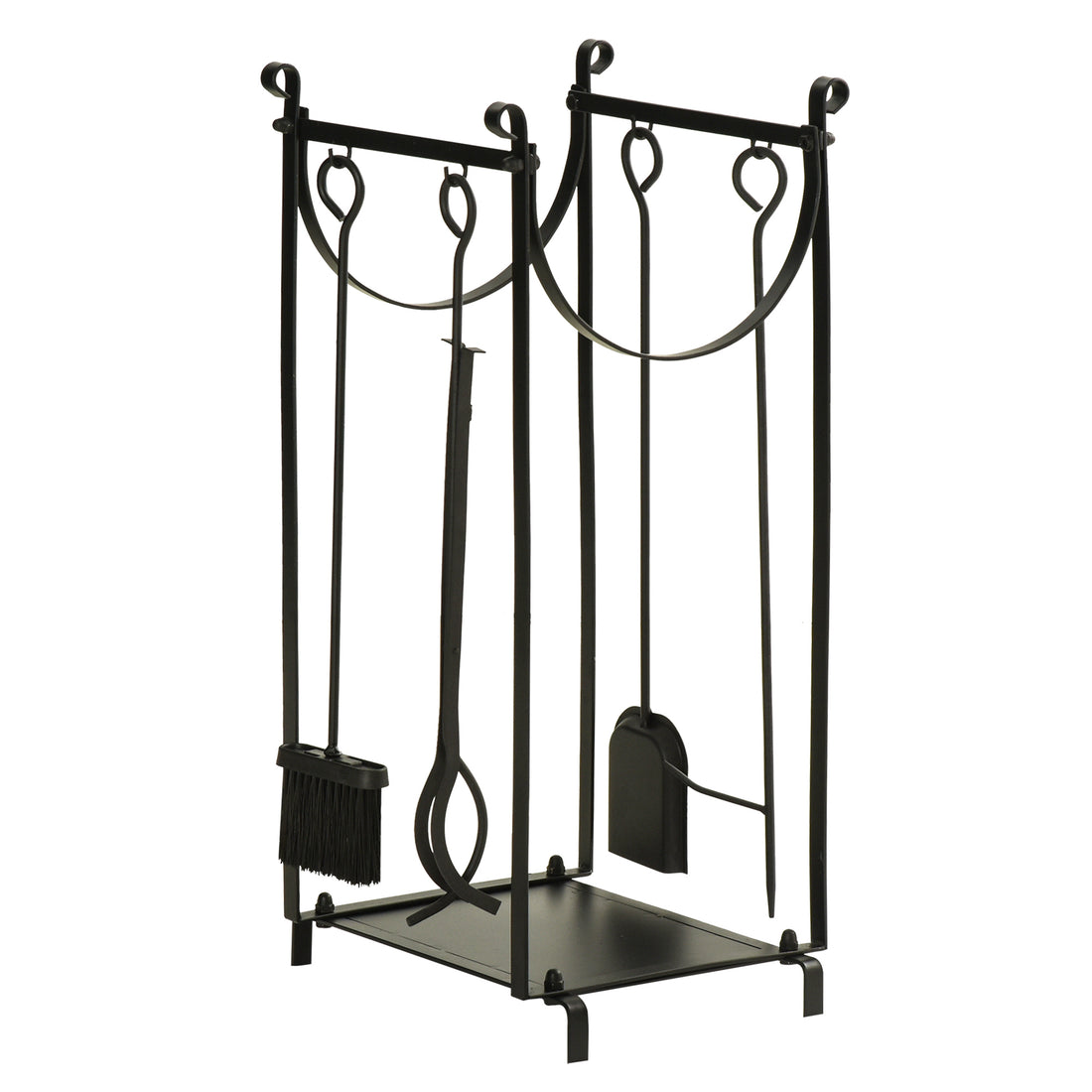 Firewood Rack With Fireplace Tools, Indoor Outdoor Firewood Holder, Flat Bottom With 2 Tiers For Fireplace, Wood Stove, Hearth Or Fire Pit, Black Black Steel