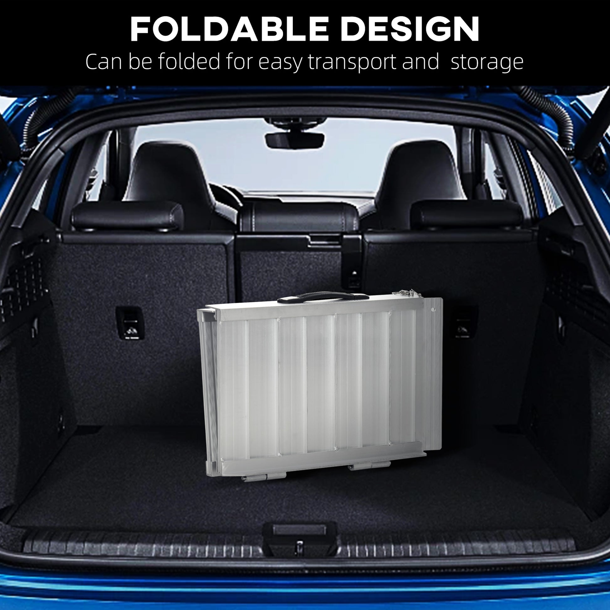 Textured Aluminum Portable Wheelchair Ramp For Home, Steps, Doorways, Foldable Handicap Ramp 2', Threshold Ramp With Durability For Strong Load Bearing Silver Aluminum