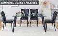 Table And Chair Set. 1 Table And 4 Black Chairs. Glass Dining Table With 0.31 Inch Tempered Glass Tabletop And Black Coated Metal Legs. Equipped With Black Pu Chairs 1123 008 Transparent Glass