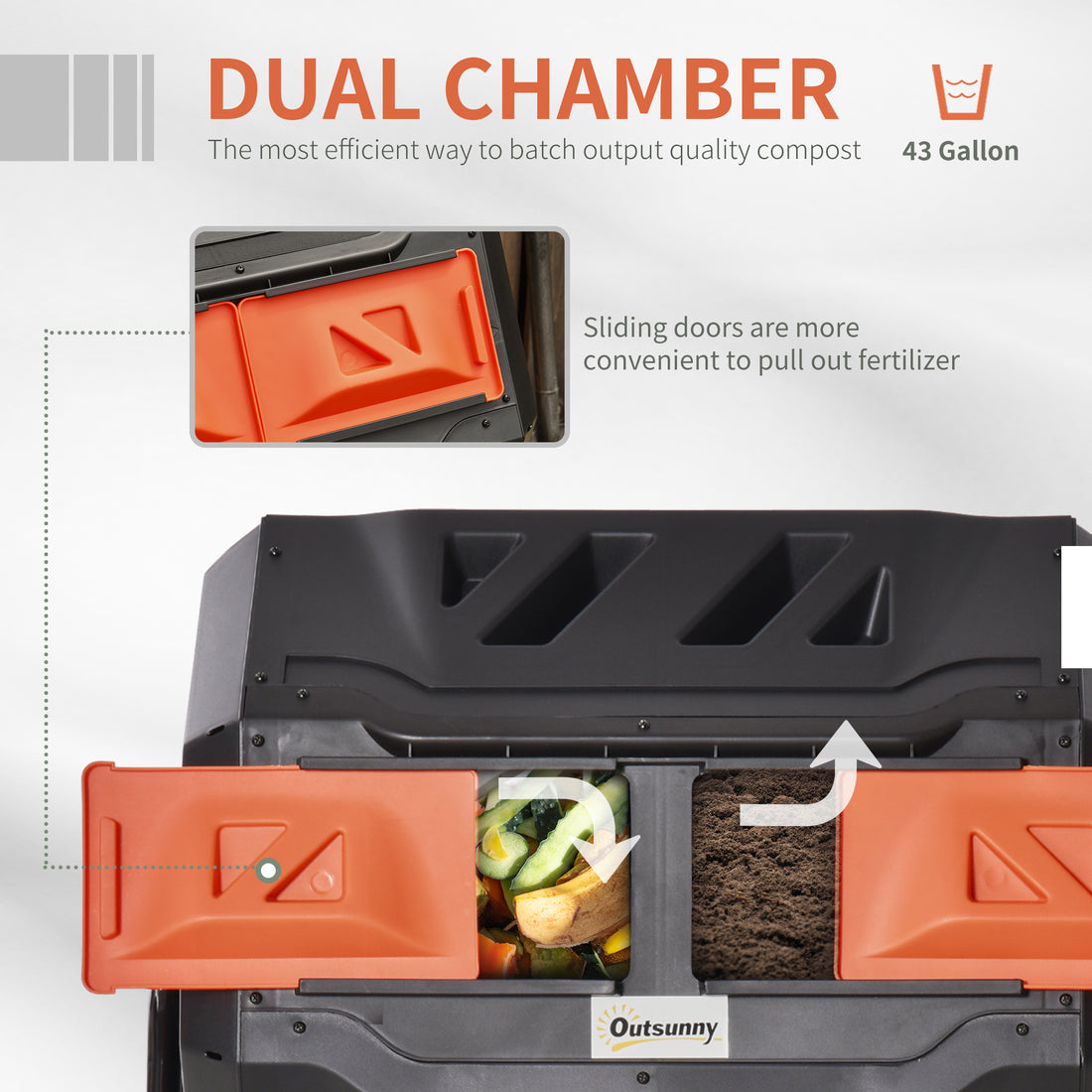 Tumbling Compost Bin Outdoor 360 Dual Rotating Composter 43 Gallon, Orange Orange Steel