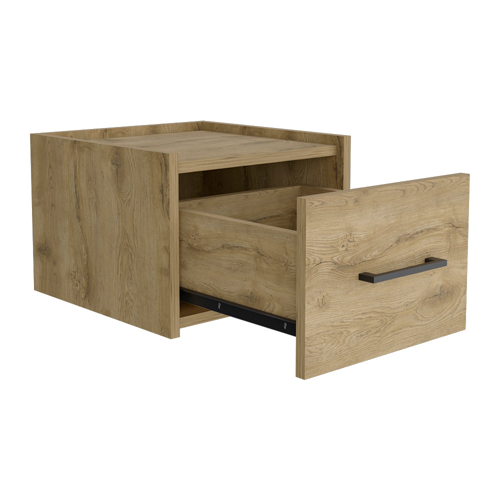 Floating Nightstand Calion, Bedroom, Macadamia Beige Particle Board Engineered Wood