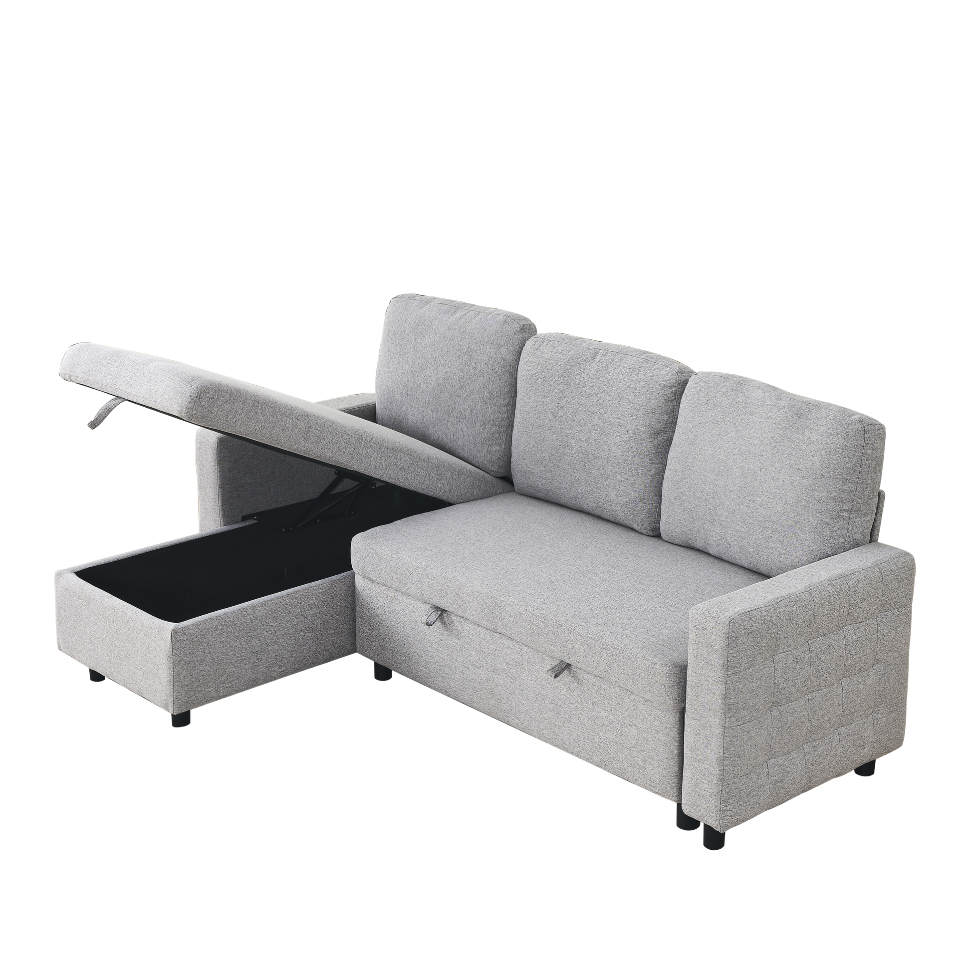 Fx 78.8" Reversible Sleeper Combo Sofa With Pullout Bed, Comfortable Linen L Shaped Combo Sofa Sofa Bed, Living Room Furniture Sets For Tight Spaces Light Gray Linen Wood Primary Living Space Foam Fabric 3 Seat