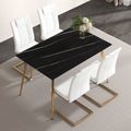 Modern Minimalist Rectangular Black Imitation Marble Dining Table, 0.3 Inches Thick, Gold Color Metal Legs, Suitable For Kitchen, Dining Room, And Living Room 51.2